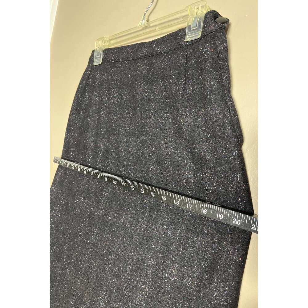 Vtg Tweed Wool Skirt Black Pencil Speckled Kick Pleat Preppy Heritage Womens 6 - Picture 7 of 9